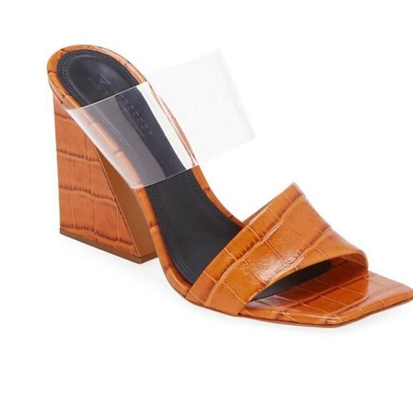 Mercedes Castillo Mildred PVC & Croc-Embossed Leather Tan and Brown Mules, 7.5 - Picture 2 of 15